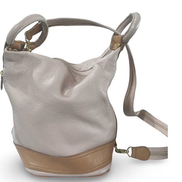 Valentina Leather 3-Way Convertible Bag Pale Pink and Tan Made in Italy